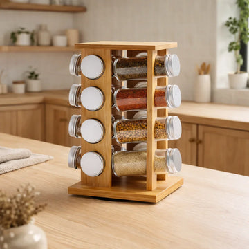 Rotating Bamboo Spice Rack – Kitchen Organizer