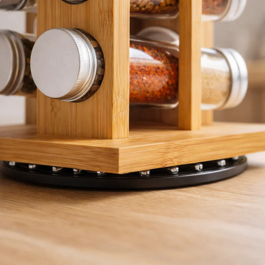 Rotating Bamboo Spice Rack – Kitchen Organizer